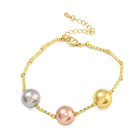 Rack Plating Round Brass Beaded Bracelets for Women, Cadmium Free & Lead Free, Long-Lasting Plated