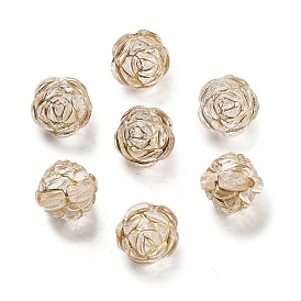 Metal Enlaced Transparent Acrylic Beads, Golden Plated, Rose