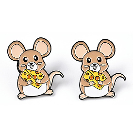 Mouse with Cheese Enamel Pin, Cute Animal Alloy Enamel Brooch for Backpack Clothes, Electrophoresis Black