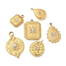 304 Stainless Steel Rhinestone Pendants, Golden