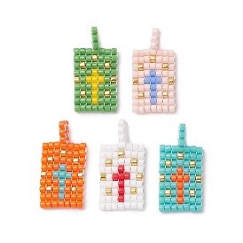 Glass Seed Bead Pendants, Rectangle with Cross Pattern