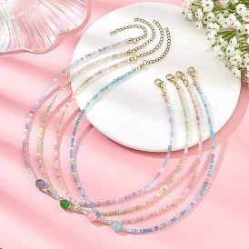 8MM Round Cat Eye and AB Color Plated Glass Faceted Rondelle Beaded Necklaces, Golden