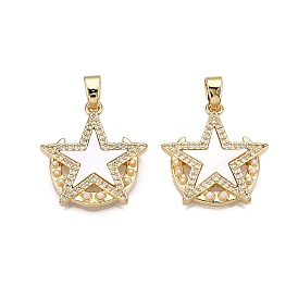 Латунные микропаве прозрачные подвески с фианитом, без кадмия и без свинца, с ракушкой и имитацией жемчуга из АБС, звездные и лунные чары