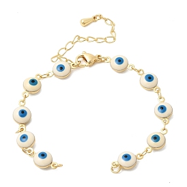 Изготовление браслета из звеньев цепочки с синим «злым глазом» из латуни и акрила., стойки покрытие, долговечный, без свинца и без кадмия