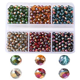 6 Strands 6 Colors Electroplated Transparent Glass Beads Strands, Half Rose Gold Plated, Faceted, Rondelle