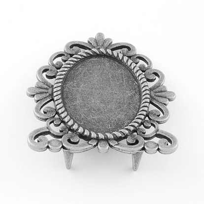 Tibetan Style Alloy Mirror Cabochon Settings, Cadmium Free & Lead Free, Tray: 26x38mm, 57x49x3mm, about 50pcs/1000g