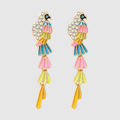 Exaggerated Multi-layer Alloy Dripping Oil Animal Bird Earrings for Women