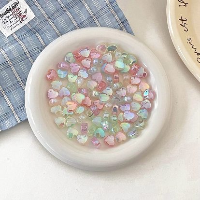 Прозрачные акриловые бусины с УФ-покрытием, радужный, сердце