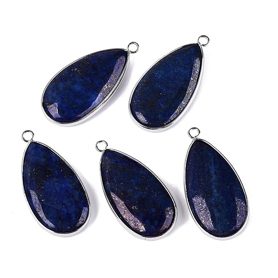 Naturales lapis lazuli teñidos colgantes, dijes de latón con forma de lágrima y bisel, Platino