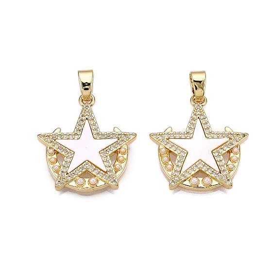 Латунные микропаве прозрачные подвески с фианитом, без кадмия и без свинца, с ракушкой и имитацией жемчуга из АБС, звездные и лунные чары