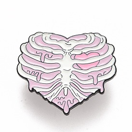 Heart Skeleton Enamel Pin, Halloween Alloy Badge for Backpack Clothes, Electrophoresis Black