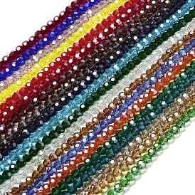 Electroplate Transparent Glass Beads Strands, Faceted, Round, Pearl Luster Plated