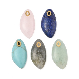 Драгоценный камень подвески, Подвески в виде листьев с 304 фурнитурой из нержавеющей стали, вакуумное покрытие pvd, реальный 18 k позолоченный