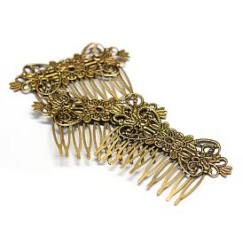 Iron Hair Comb Findings, Flower, 74x47.5x1.5mm