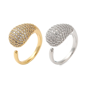 Teardrop Brass Micro Pave Clear Cubic Zirconia Open Cuff Rings for Women