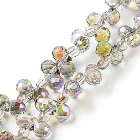 Electroplate Transparent Glass Beads Strands, Half Rainbow Plated, Faceted Teardrop, Top Drilled