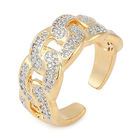 Curb Chain Shape Brass Micro Pave Clear Cubic Zirconia Open Cuff Ring for Women