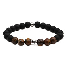 Zodiac Couple Bracelet Set with Tiger Eye Beads - Black Matte DIY His and Hers Relationship Jewelry