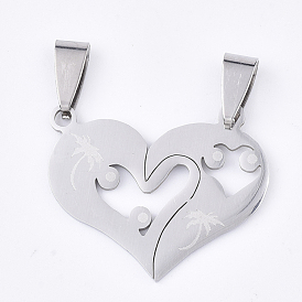 201 inoxydable pendentifs fendus en acier, pour les amoureux, coeur avec le coeur