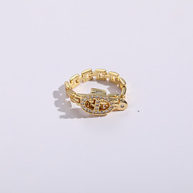 Chic Adjustable Chain Ring for Women - 14K Gold Plated with CZ Stones