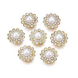 Sew on Rhinestone, with Iron Prong Settings, ABS Imitation Pearl, Flower
