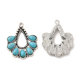 Retro Alloy Pendants, with Synthetic Turquoise, Teardrop Charms