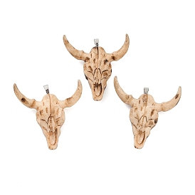 Resin Pendants, Cattle Head Shaped Charms with Brass Snap on Bails