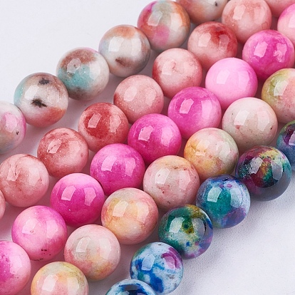 Natural White Jade Beads Strands, Round, Dyed