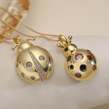 Подвеска в виде божьей коровки из латуни с инкрустацией циркониями для женщин., реальный 18 k позолоченный