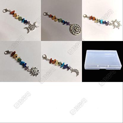 10 piezas 5 decoraciones colgantes de cuentas de piedras preciosas naturales de estilo, Con colgante de aleación de estilo tibetano, accesorios de ropa y bolsos