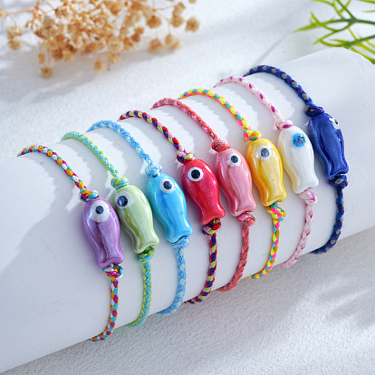 Регулируемые браслеты ручной работы из фарфоровых бусин, Браслеты из конопляной нити, сплетенные для женщин, рыба