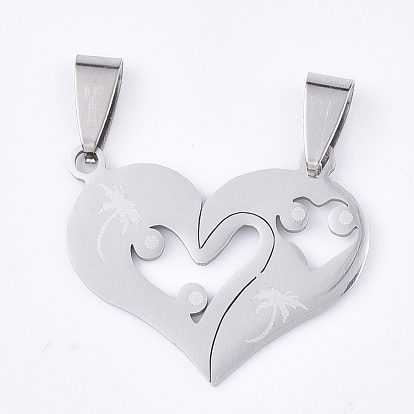 201 inoxydable pendentifs fendus en acier, pour les amoureux, coeur avec le coeur