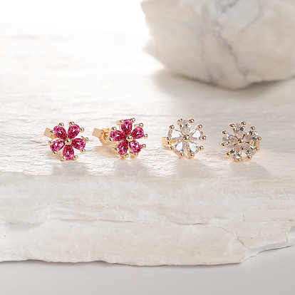 Цветок латунь кубического циркония серьги стержня, золотые