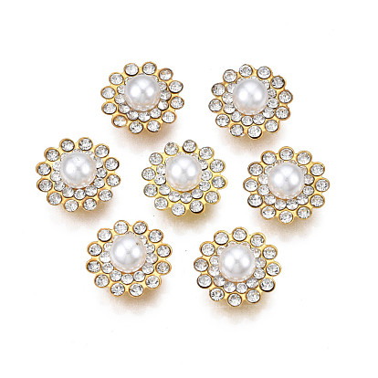 Sew on Rhinestone, with Iron Prong Settings, ABS Imitation Pearl, Flower