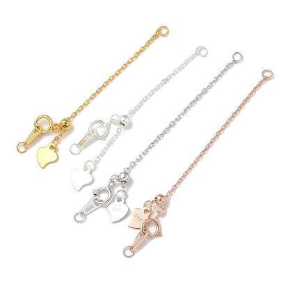 S925 удлинитель цепи из стерлингового серебра, концевые цепи, сердце