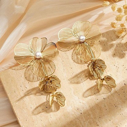 304 серьги-гвоздики из нержавеющей стали для женщин, с пластиковой имитационной жемчужиной, цветок