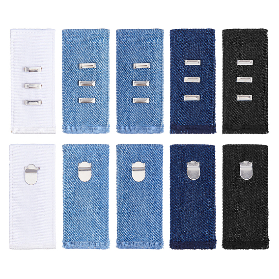 10шт. 5цветов хлопковый регулируемый удлинитель талии для джинсов, швейные застежки для аксессуаров к одежде, фурнитура из нержавеющей стали , прямоугольные