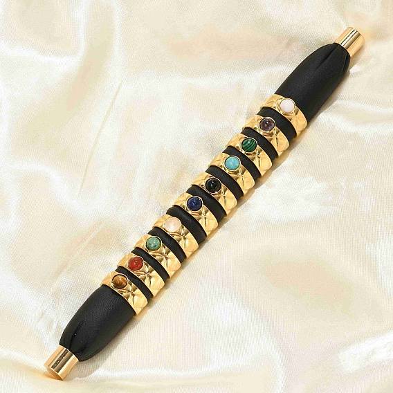 Кольца из натурального драгоценного камня, 304 открытые манжеты из нержавеющей стали, ионное покрытие (ip), реальный 18 k позолоченный