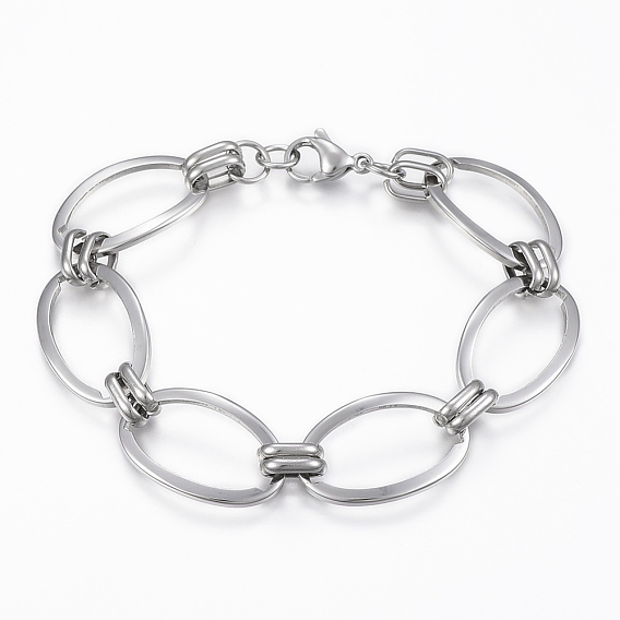 304 Stainless Steel Link Bracelets, with Lobster Claw Clasps, Oval