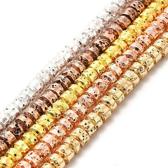 Electroplated Natural Lava Rock Beads Strands, Rondelle