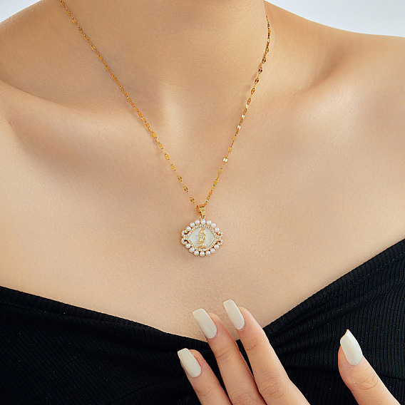 Простые стильные латунные прозрачные кубические цирконии с подвеской в виде сглаза Девы Марии для ежедневного ношения