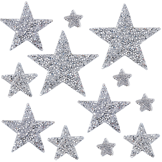 28шт. 4 виды пластиковых нашивок для одежды, cmолой горный хрусталь, звезда