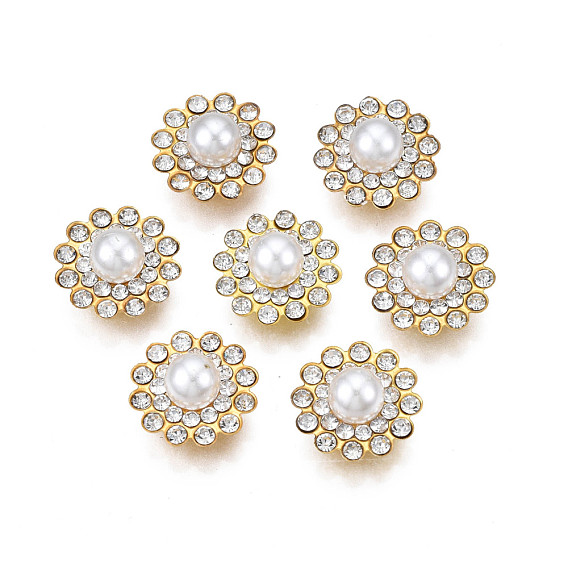 Sew on Rhinestone, with Iron Prong Settings, ABS Imitation Pearl, Flower