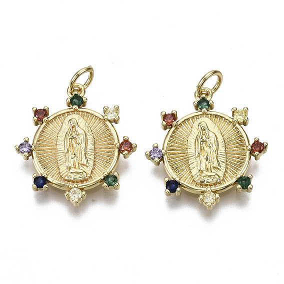 Латунные микро проложить кубического циркония подвески, с целью перехода в кольце, без никеля , плоские круглые с девственницей