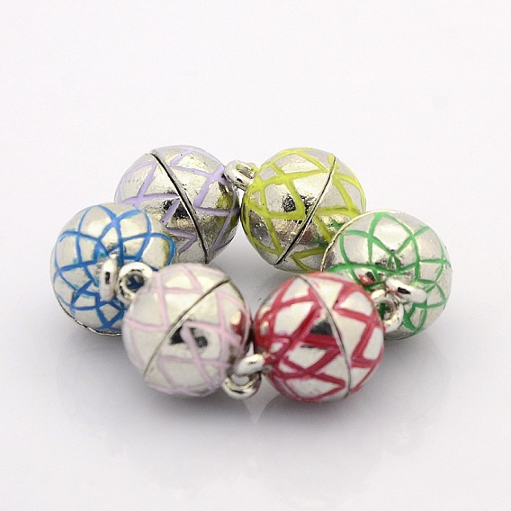 Round Platinum Plated Alloy Enamel Magnetic Clasps with Loops, 17x12mm, Hole: 2mm