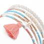 Glass Seed Beads Stretch Bracelet Sets, Pearl & Polycotton Tassel Charm Bracelets for Women