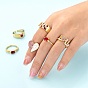 6Pcs 6 Style Brass Micro Pave Cubic Zirconia Cuff Rings, Open Rings, Long-Lasting Plated, Word & Heart & Ring & Rectangle & Flat Round