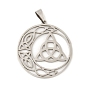 201 Stainless Steel Pendants, Hollow, Flat Round with Trinity Knot