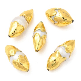 Baroque Style Natural Keshi Pearl Beads, Long-Lasting Plated, with Golden Plated Brass Findings, Oval