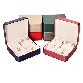 Imitation Leather Jewelry Set Storage Boxes, Covered by Velvet, Square